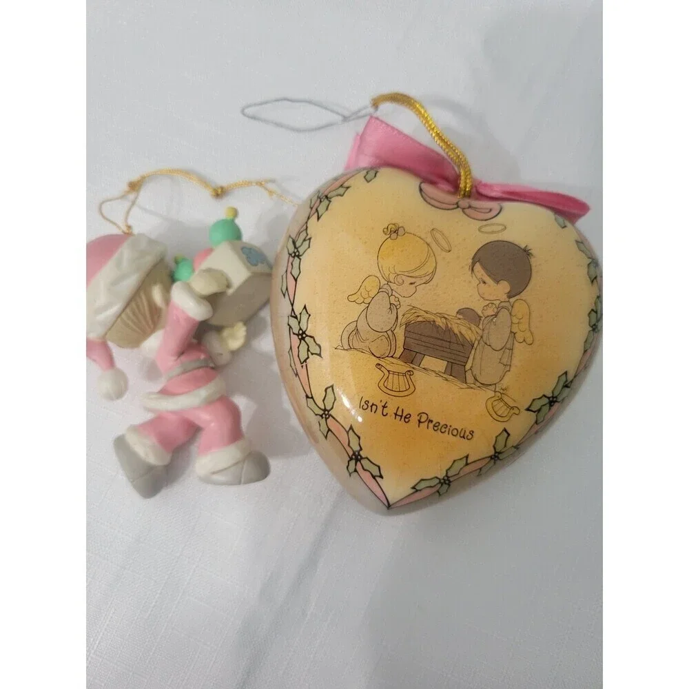 Precious Moments Christmas Ornaments Heart  & Girl 1996 Set Of 2